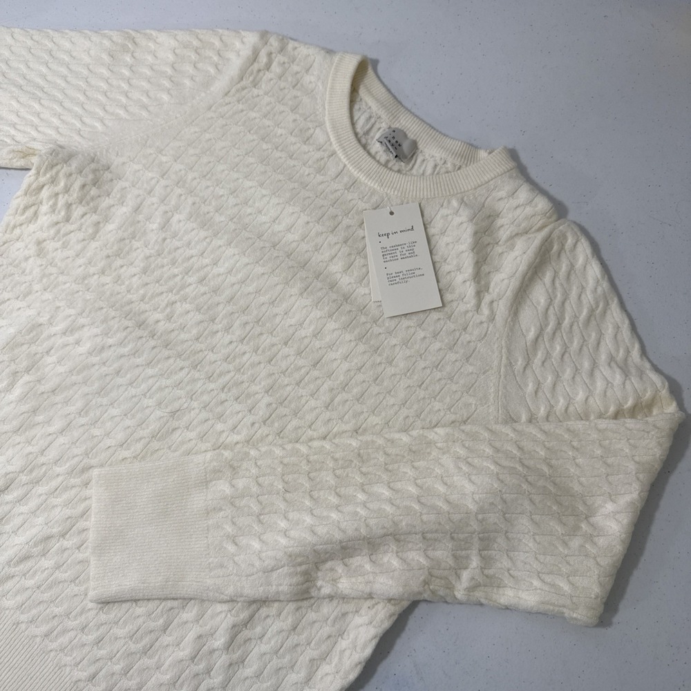 A New Day Sweater Womens S Cream Pullover Fisherman Chunky‎ Academia Y2K Preppy